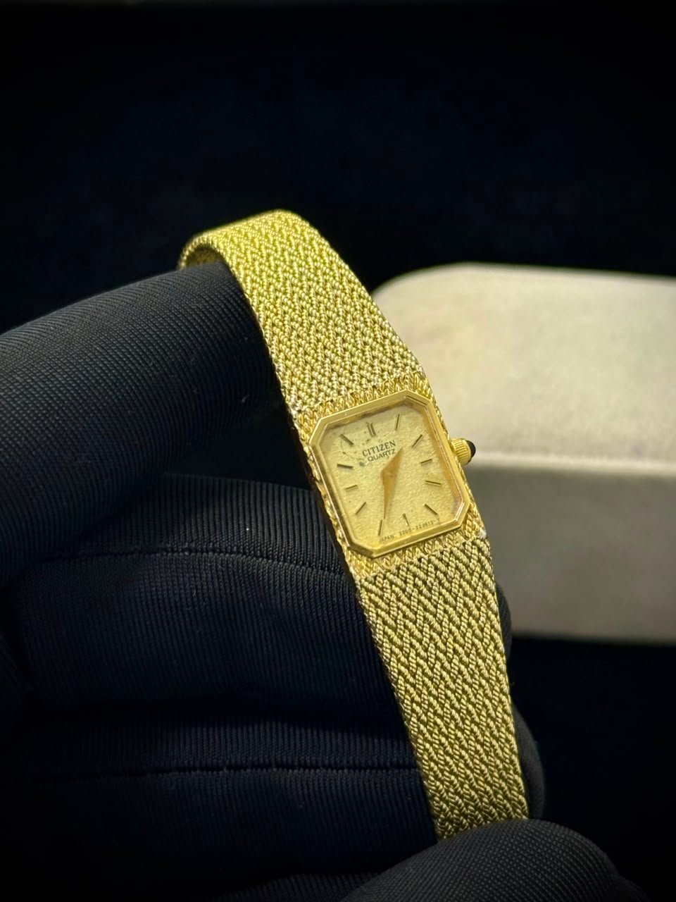 Citizen Quartz — Vintage 18k Gold Plated, Woven Mesh Bracelet