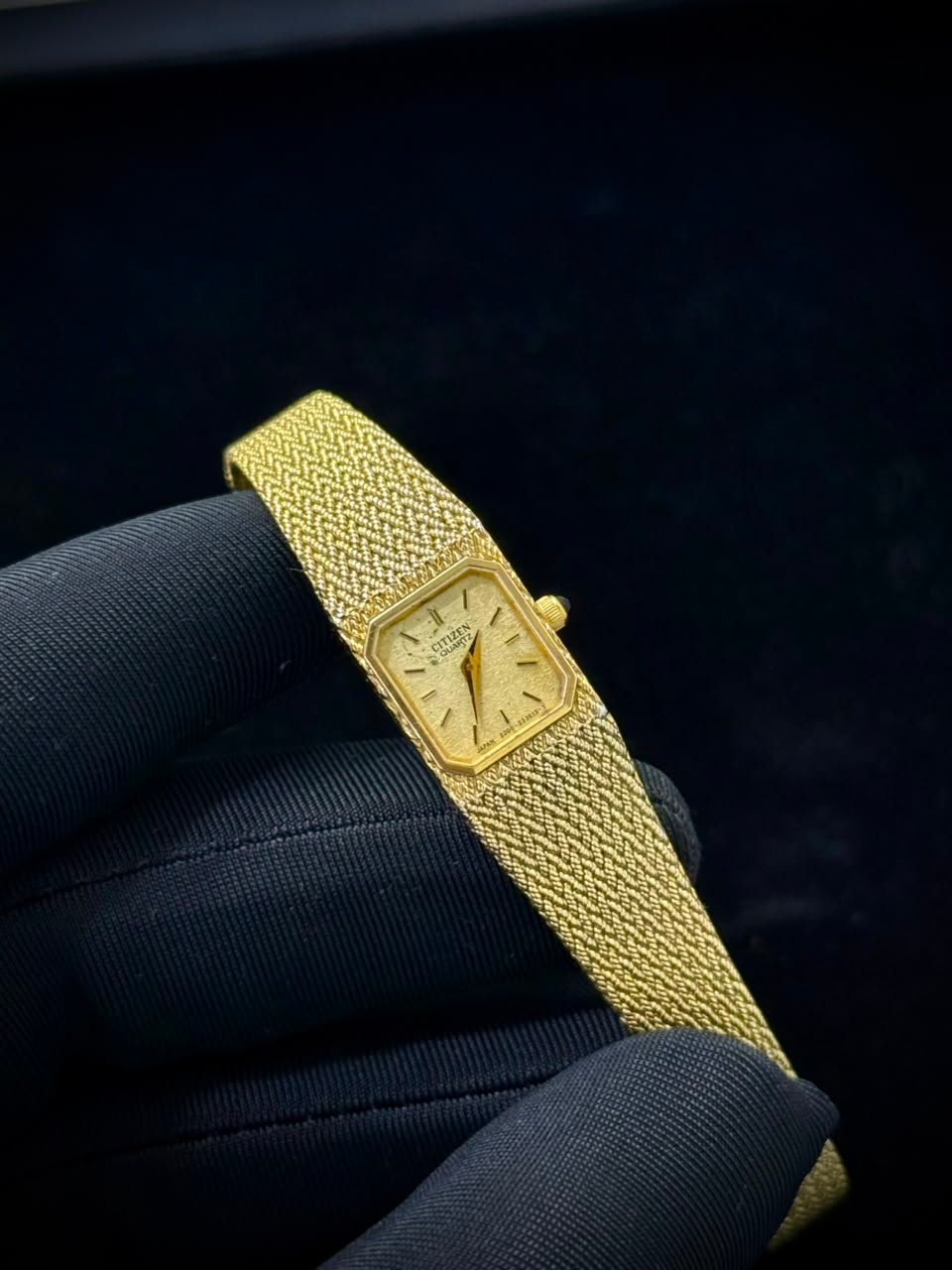 Citizen Quartz — Vintage 18k Gold Plated, Woven Mesh Bracelet — other view