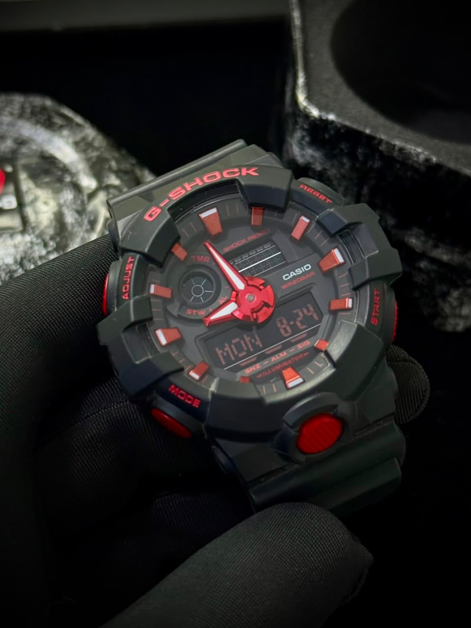 Casio G-Shock GA-700BNR-1ADR — Black Resin, Red Accents — other view